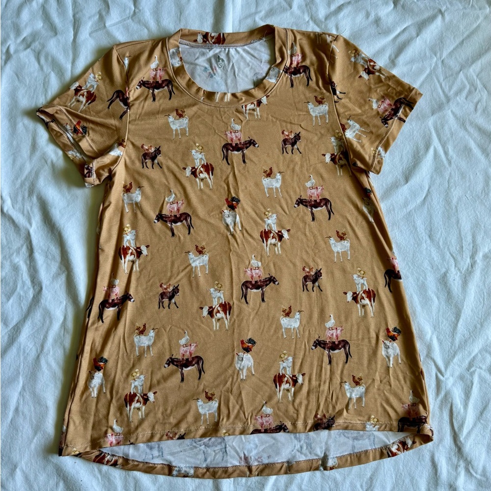 Women’s S Handmade Bamboo T-Shirt with Horse Print